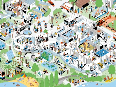 Wimmelbild der Schweizer Paraplegiker-Gruppe