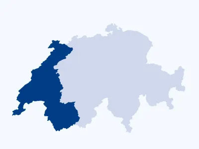 Ein blauer Schweizer Kanton in einem hellgrauen Landkartenumriss.