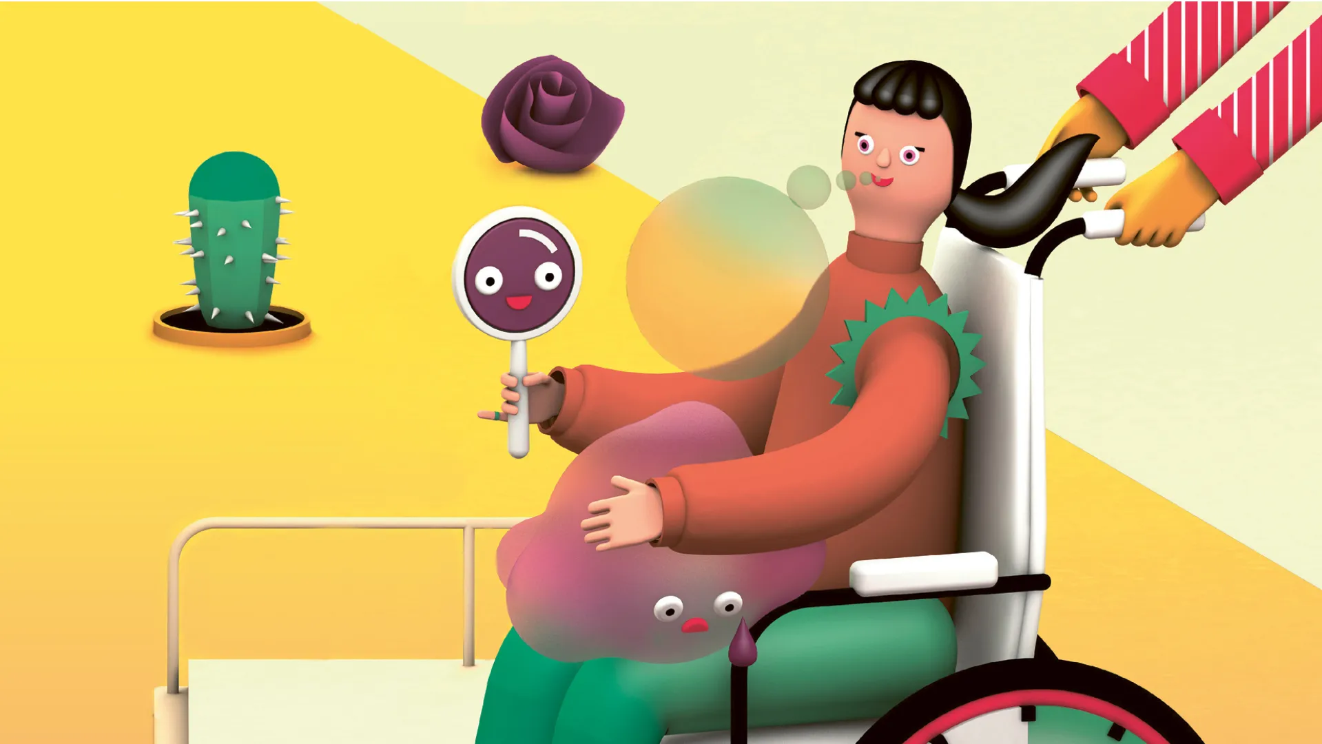 Illustration Herausforderungen im Rollstuhl