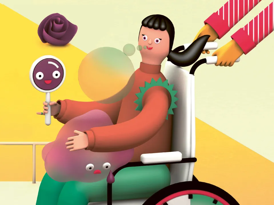 Illustration Herausforderungen im Rollstuhl
