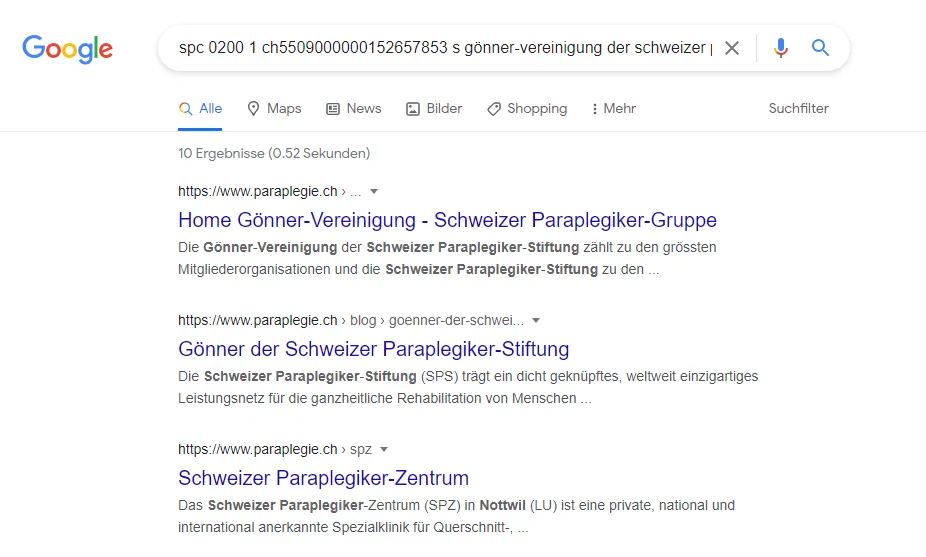 Suchabfrage in der Google Suchmaschine