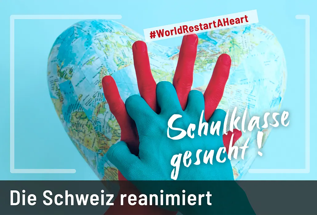 Zwei Hände reanimieren eine Herz-Weltkarte