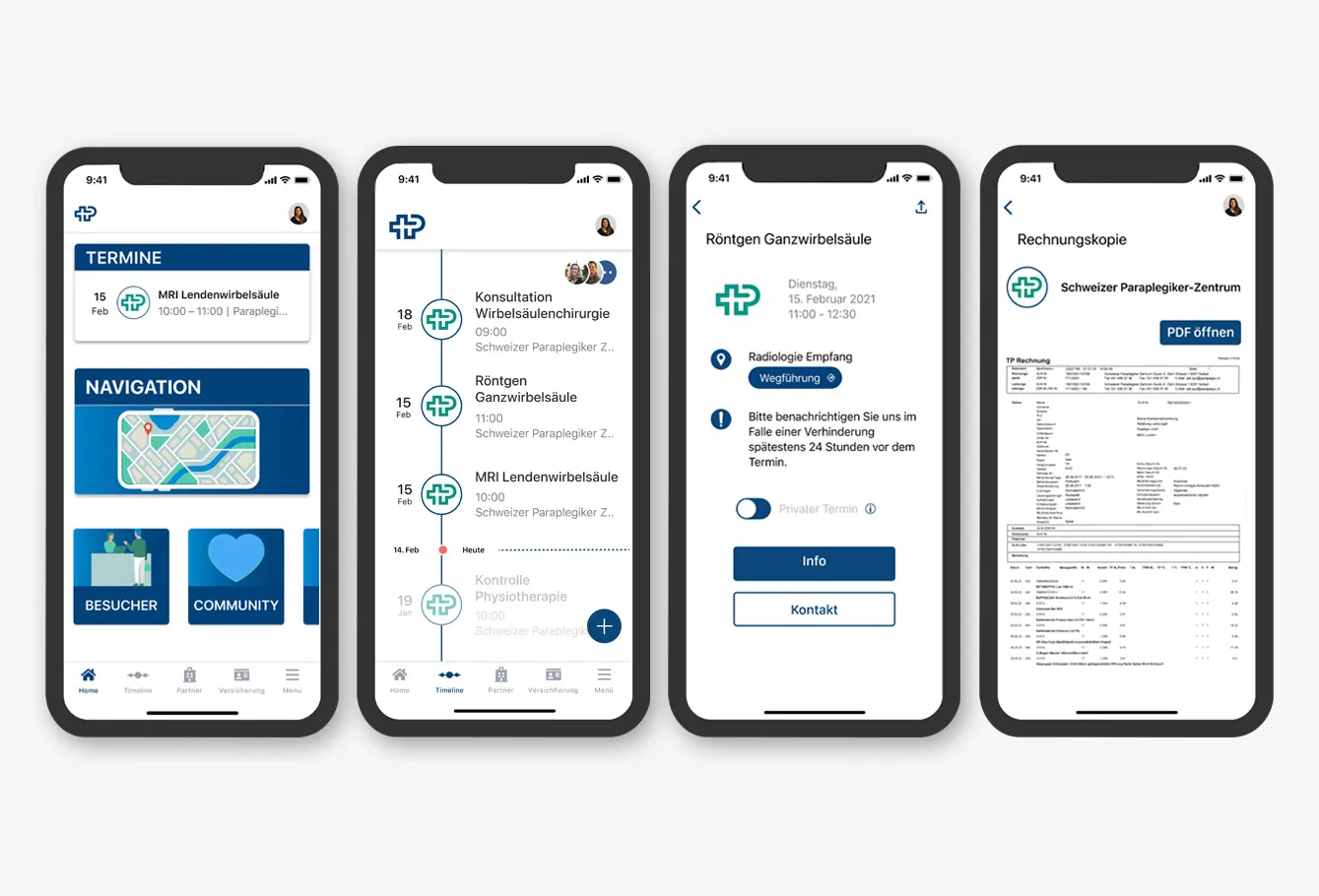 vier Darstellungen aus der app paraplegie