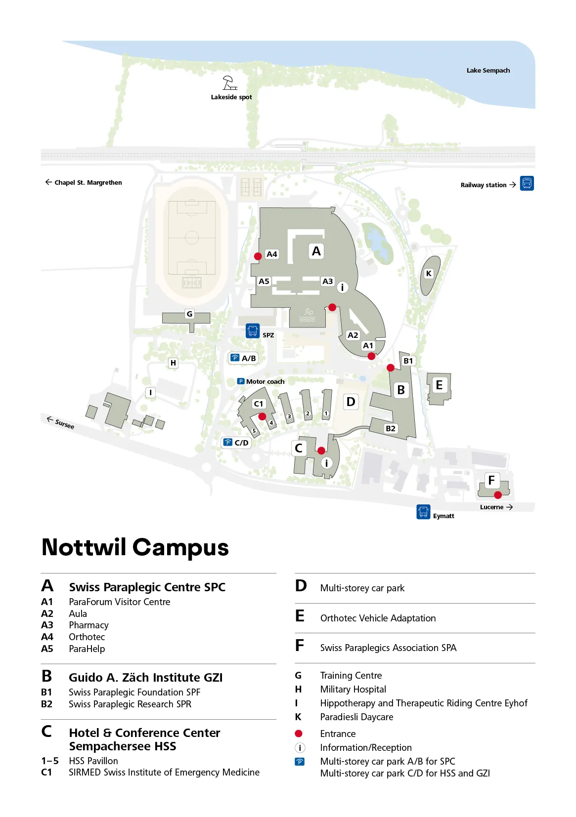 Campus map showing buildings, parking areas, and amenities at National University.
