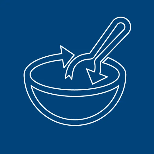 Das Icon zeigt einen Teller und soll das Thema Ernährung symbolisieren.