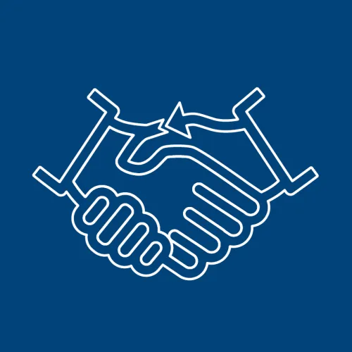 Das Icon zeigt ein Händeschütteln und soll das Thema Menschen symbolisieren.