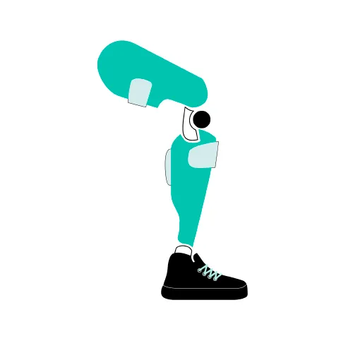 Minimalist illustration of turquoise figure pouring liquid into its head