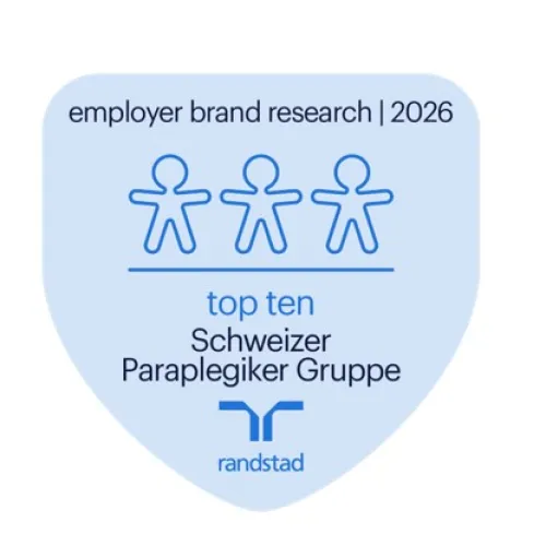 Blue shield with stick figures representing Deutscher Paraplegiker Gruppe organization logo
